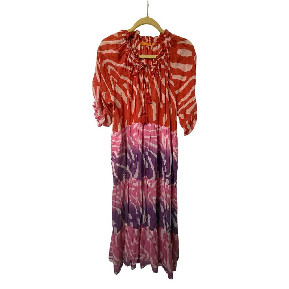 Oliphant Zebra Ombré Coral Short Sleeve Long Dress Sz Small